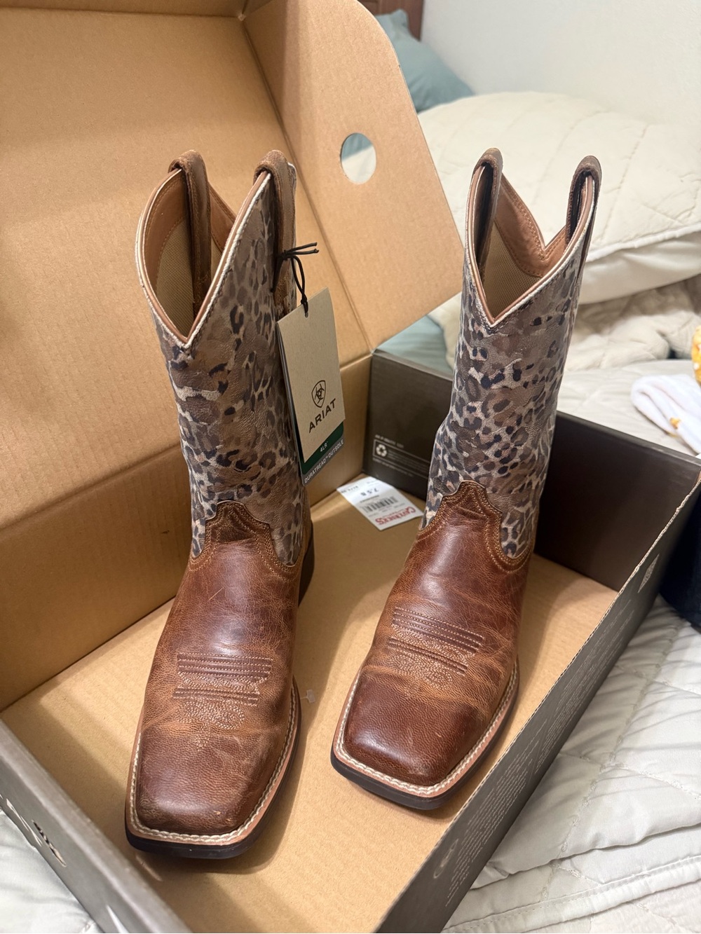 Ariat Brown Leather Boots with Leopard-Print Shaft